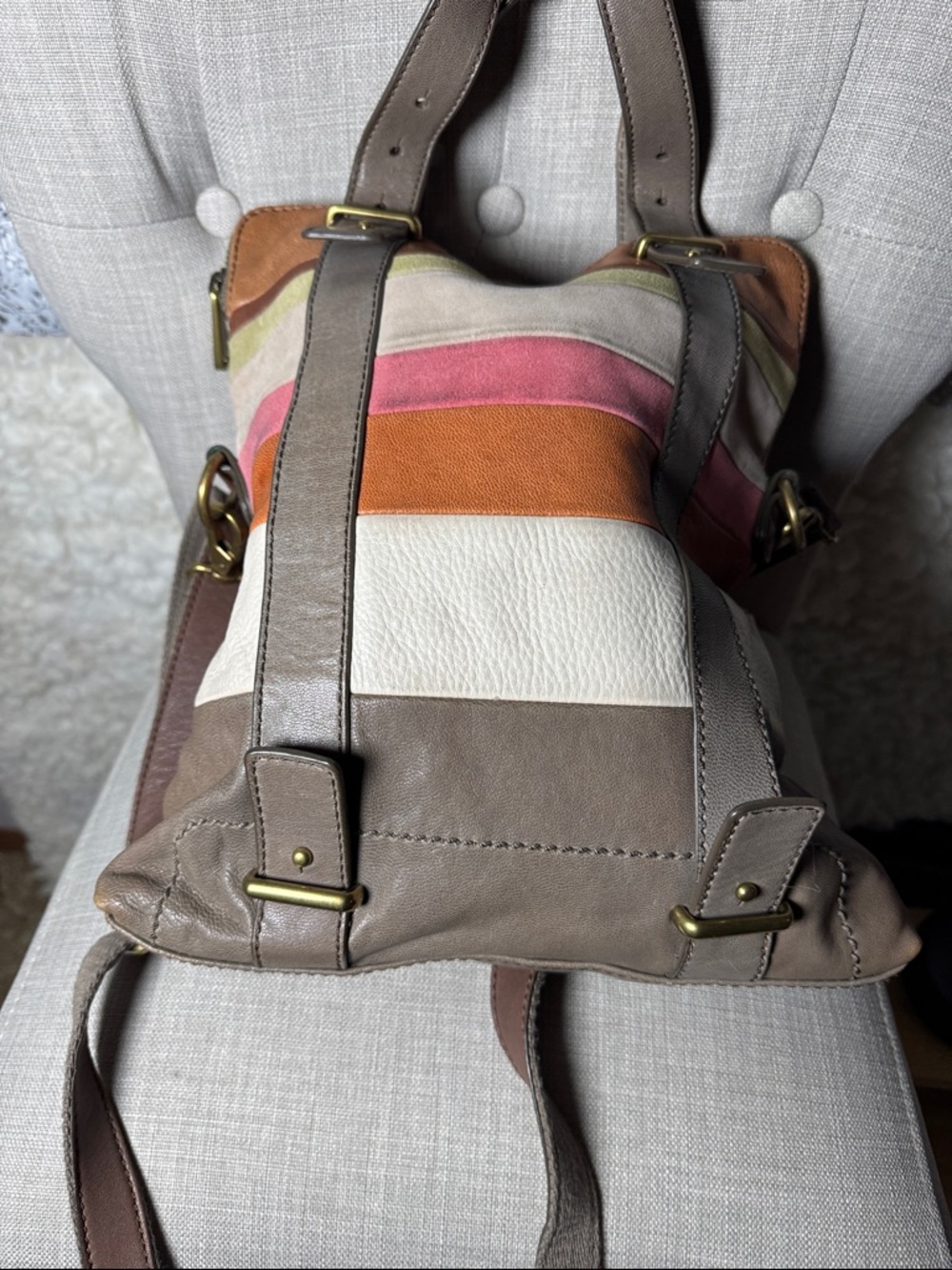 Fossil Leather Multi-Stripe Tote Bag in Brown and Pink - Picture 3 of 5